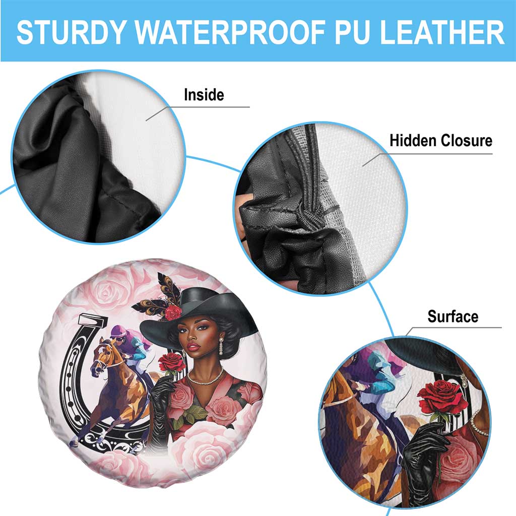 Kentucky Horse Racing Spare Tire Cover Black Derby Lady Pink Roses