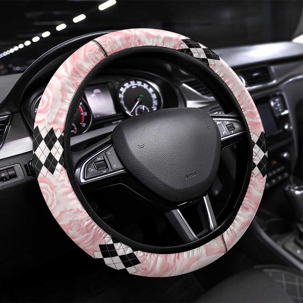 Kentucky Horse Racing Steering Wheel Cover Black Derby Lady Pink Roses