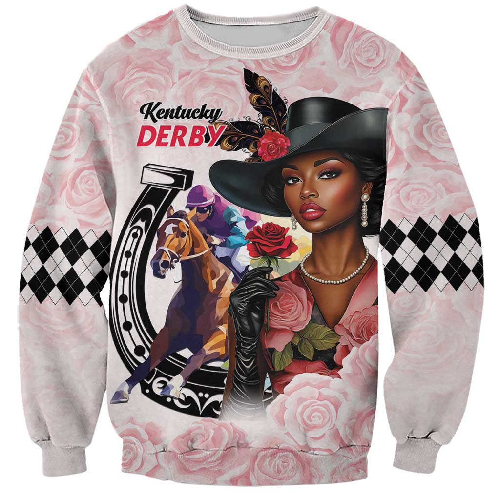 Kentucky Horse Racing Sweatshirt Black Derby Lady Pink Roses