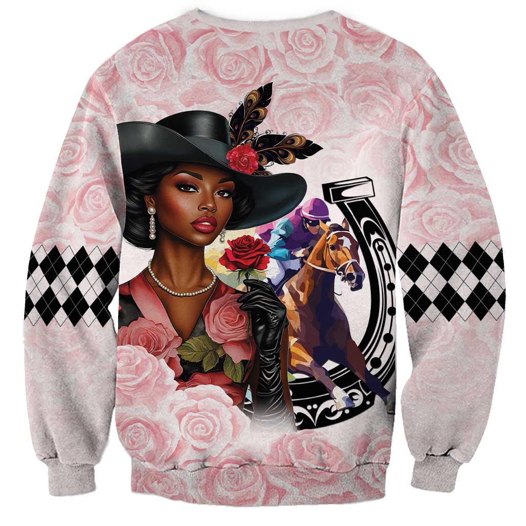 Kentucky Horse Racing Sweatshirt Black Derby Lady Pink Roses