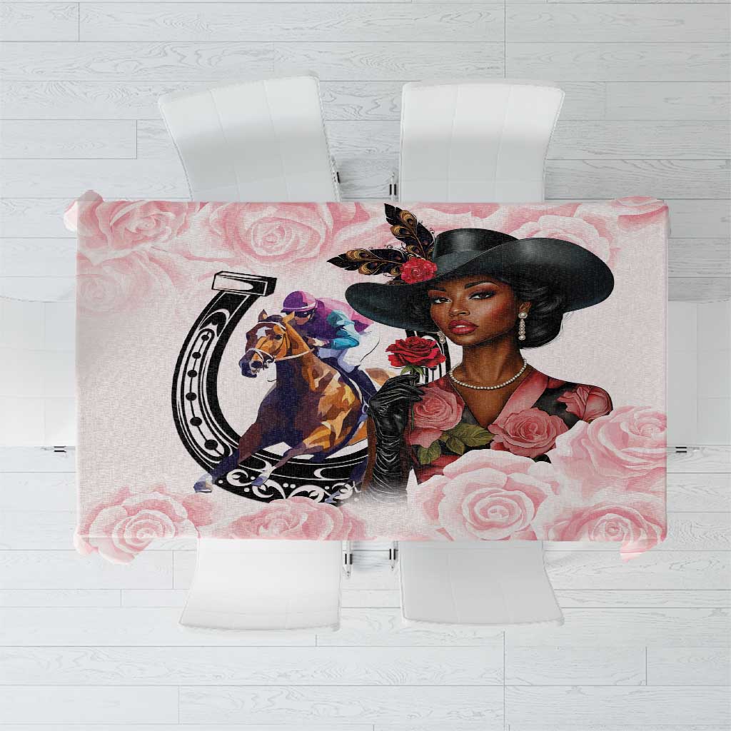 Kentucky Horse Racing Tablecloth Black Derby Lady Pink Roses