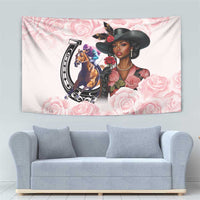 Kentucky Horse Racing Tapestry Black Derby Lady Pink Roses