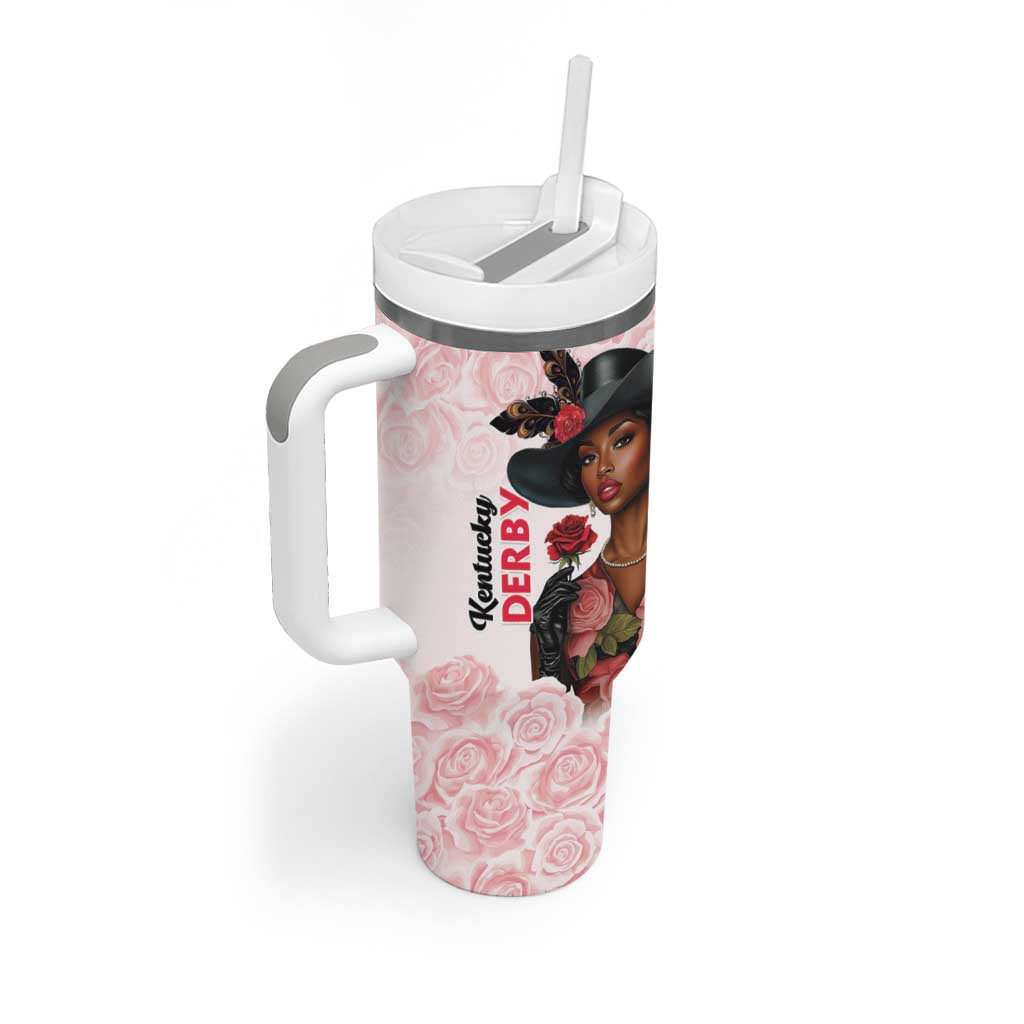 Kentucky Horse Racing Tumbler With Handle Black Derby Lady Pink Roses