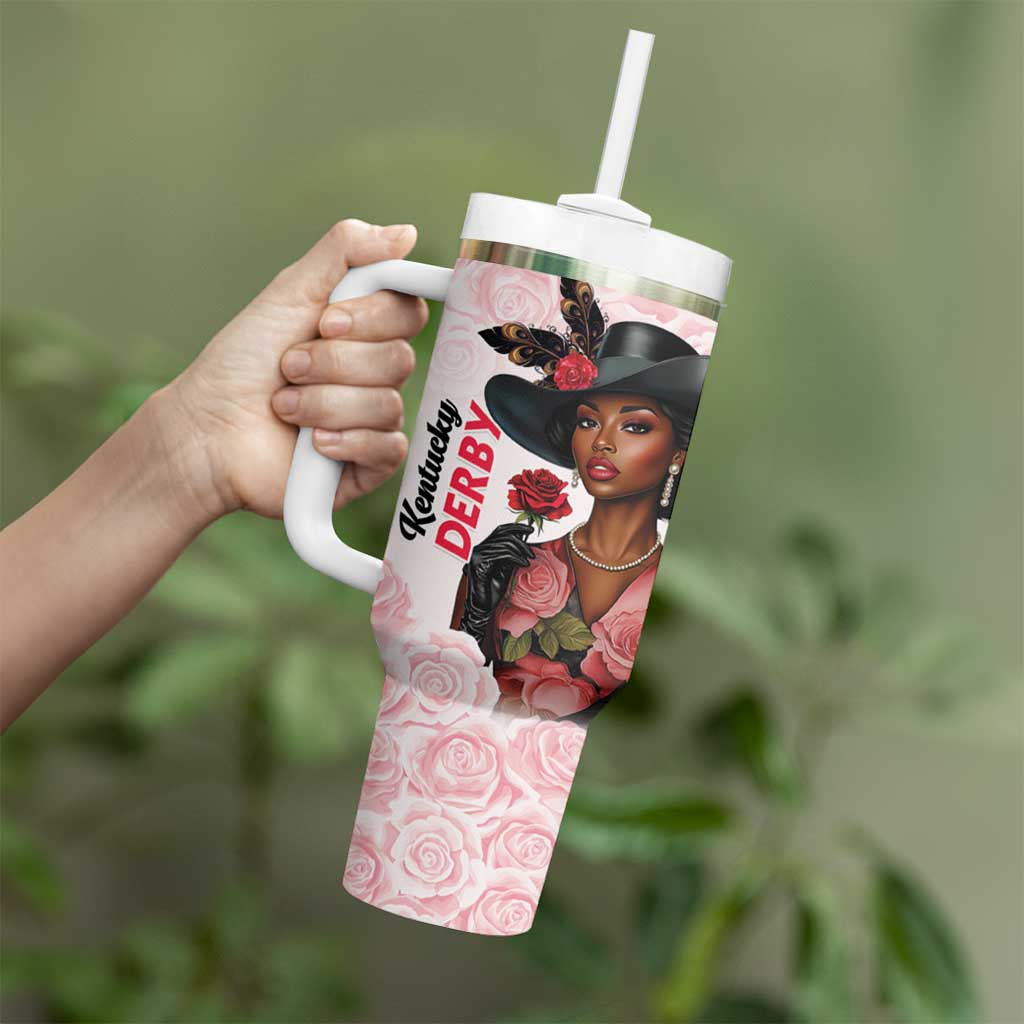Kentucky Horse Racing Tumbler With Handle Black Derby Lady Pink Roses