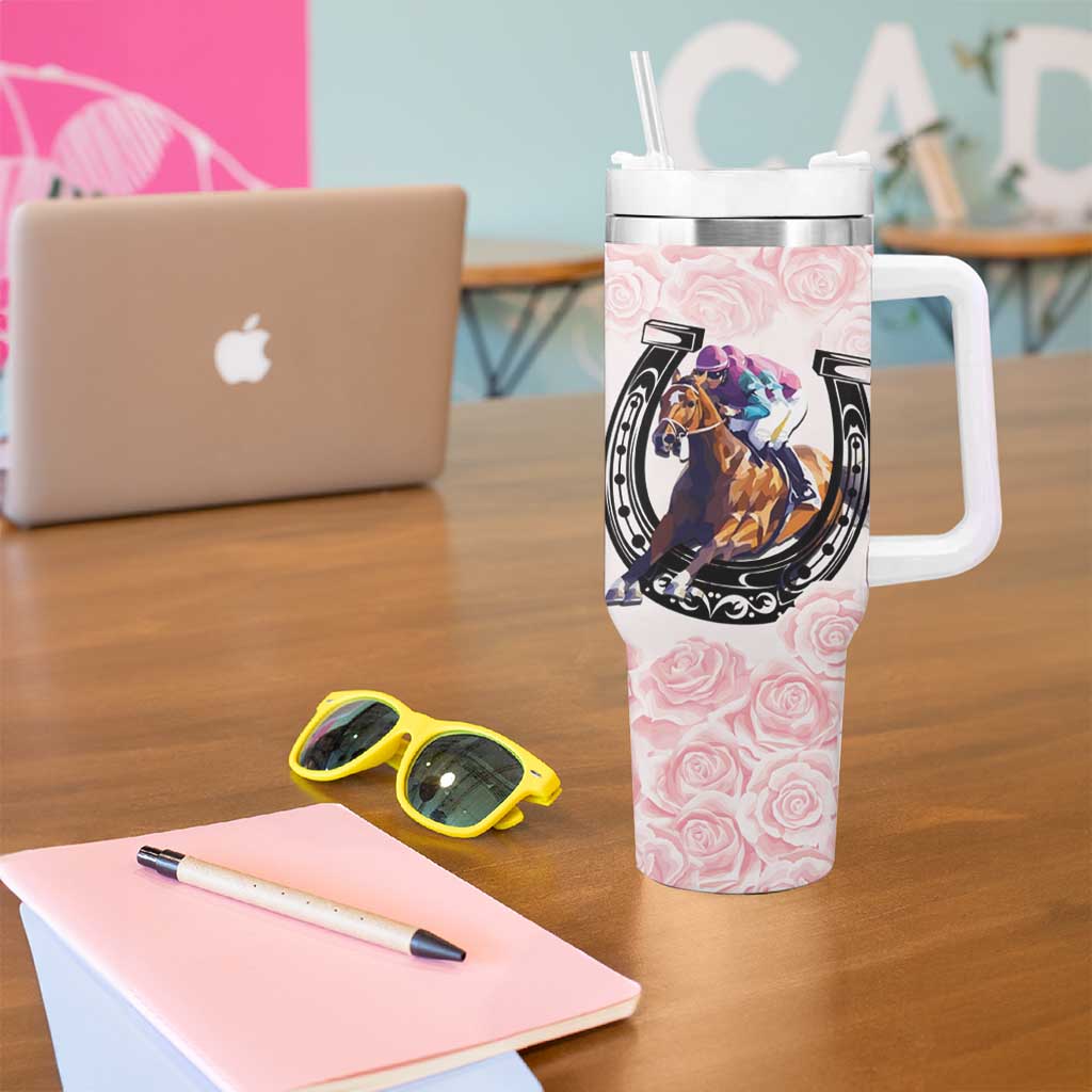 Kentucky Horse Racing Tumbler With Handle Black Derby Lady Pink Roses