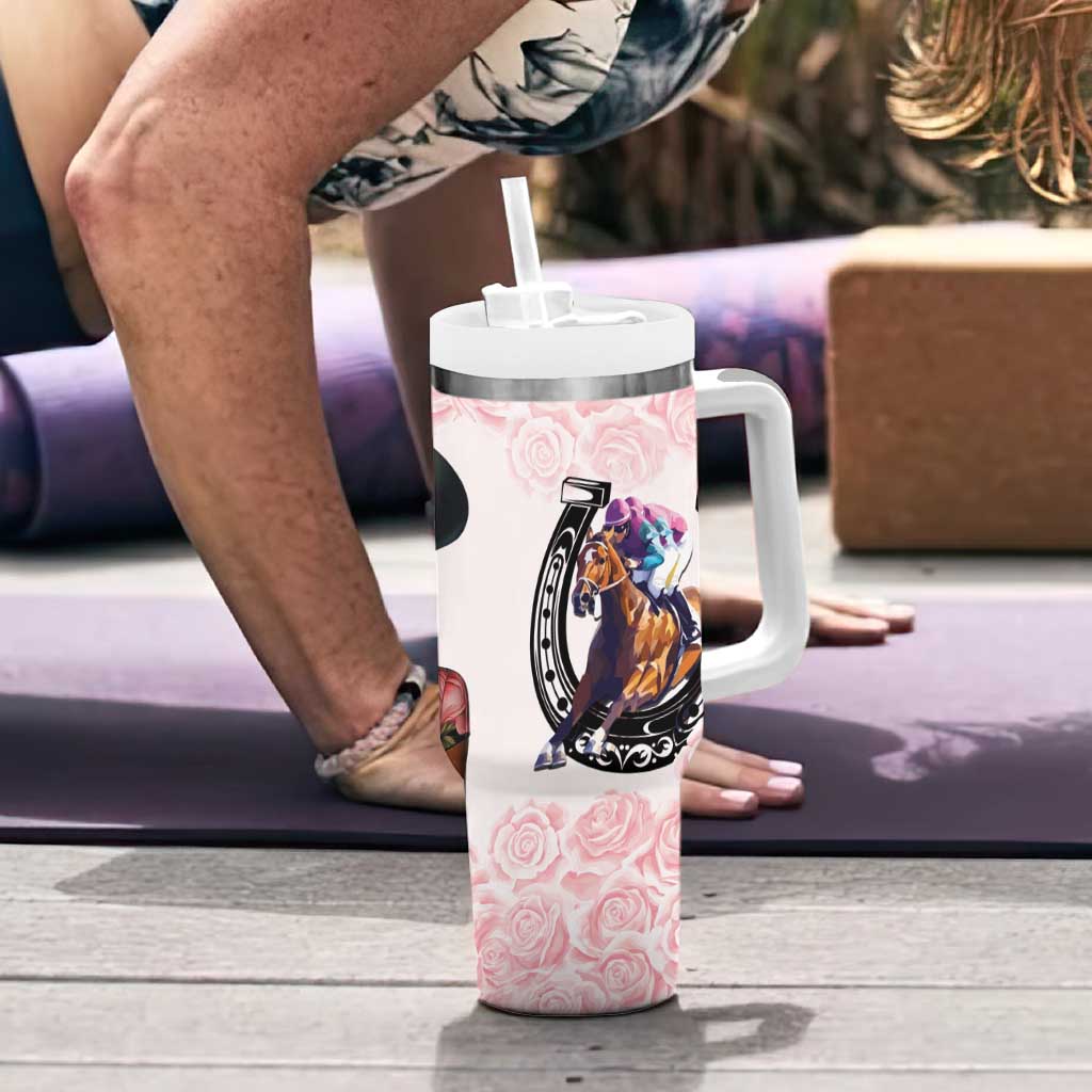Kentucky Horse Racing Tumbler With Handle Black Derby Lady Pink Roses