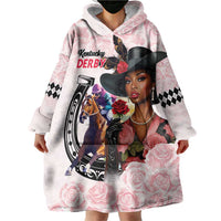 Kentucky Horse Racing Wearable Blanket Hoodie Black Derby Lady Pink Roses