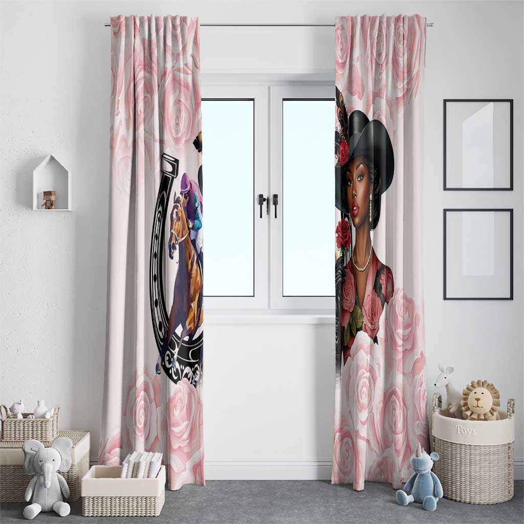 Kentucky Horse Racing Window Curtain Black Derby Lady Pink Roses