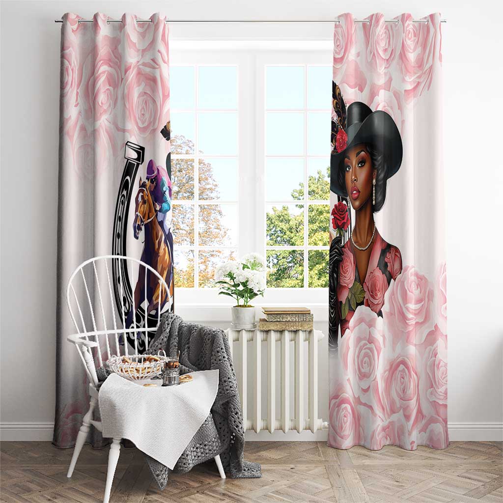 Kentucky Horse Racing Window Curtain Black Derby Lady Pink Roses