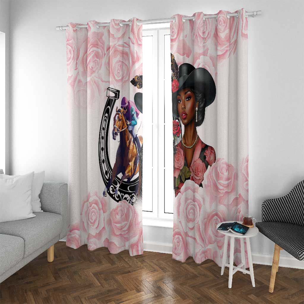 Kentucky Horse Racing Window Curtain Black Derby Lady Pink Roses