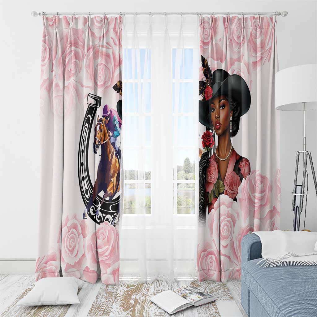 Kentucky Horse Racing Window Curtain Black Derby Lady Pink Roses
