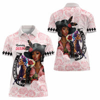 Kentucky Horse Racing Women Polo Shirt Black Derby Lady Pink Roses