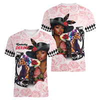 Kentucky Horse Racing Women V-Neck T-Shirt Black Derby Lady Pink Roses