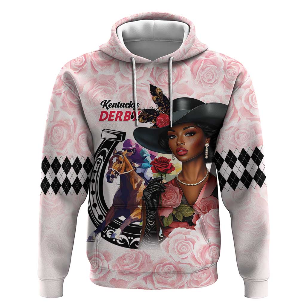Kentucky Horse Racing Zip Hoodie Black Derby Lady Pink Roses