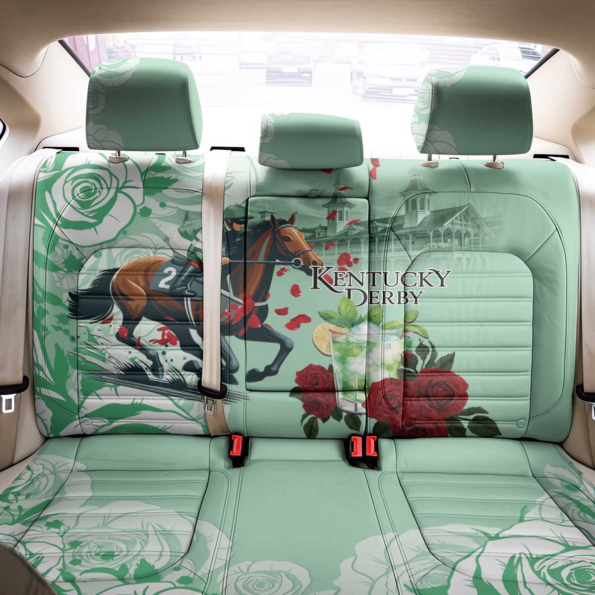 Kentucky Horse Racing Back Car Seat Cover Churchill Downs Derby Mint Julep Cocktail