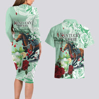 Kentucky Horse Racing Couples Matching Long Sleeve Bodycon Dress and Hawaiian Shirt Churchill Downs Derby Mint Julep Cocktail