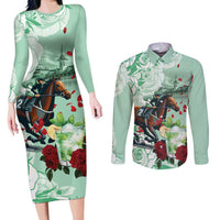 Kentucky Horse Racing Couples Matching Long Sleeve Bodycon Dress and Long Sleeve Button Shirt Churchill Downs Derby Mint Julep Cocktail