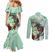 Kentucky Horse Racing Couples Matching Mermaid Dress and Long Sleeve Button Shirt Churchill Downs Derby Mint Julep Cocktail