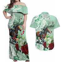 Kentucky Horse Racing Couples Matching Off Shoulder Maxi Dress and Hawaiian Shirt Churchill Downs Derby Mint Julep Cocktail