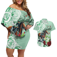 Kentucky Horse Racing Couples Matching Off Shoulder Short Dress and Hawaiian Shirt Churchill Downs Derby Mint Julep Cocktail