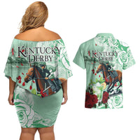 Kentucky Horse Racing Couples Matching Off Shoulder Short Dress and Hawaiian Shirt Churchill Downs Derby Mint Julep Cocktail