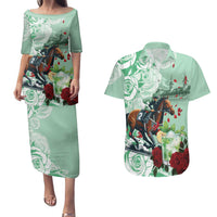 Kentucky Horse Racing Couples Matching Puletasi and Hawaiian Shirt Churchill Downs Derby Mint Julep Cocktail