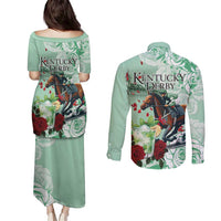 Kentucky Horse Racing Couples Matching Puletasi and Long Sleeve Button Shirt Churchill Downs Derby Mint Julep Cocktail