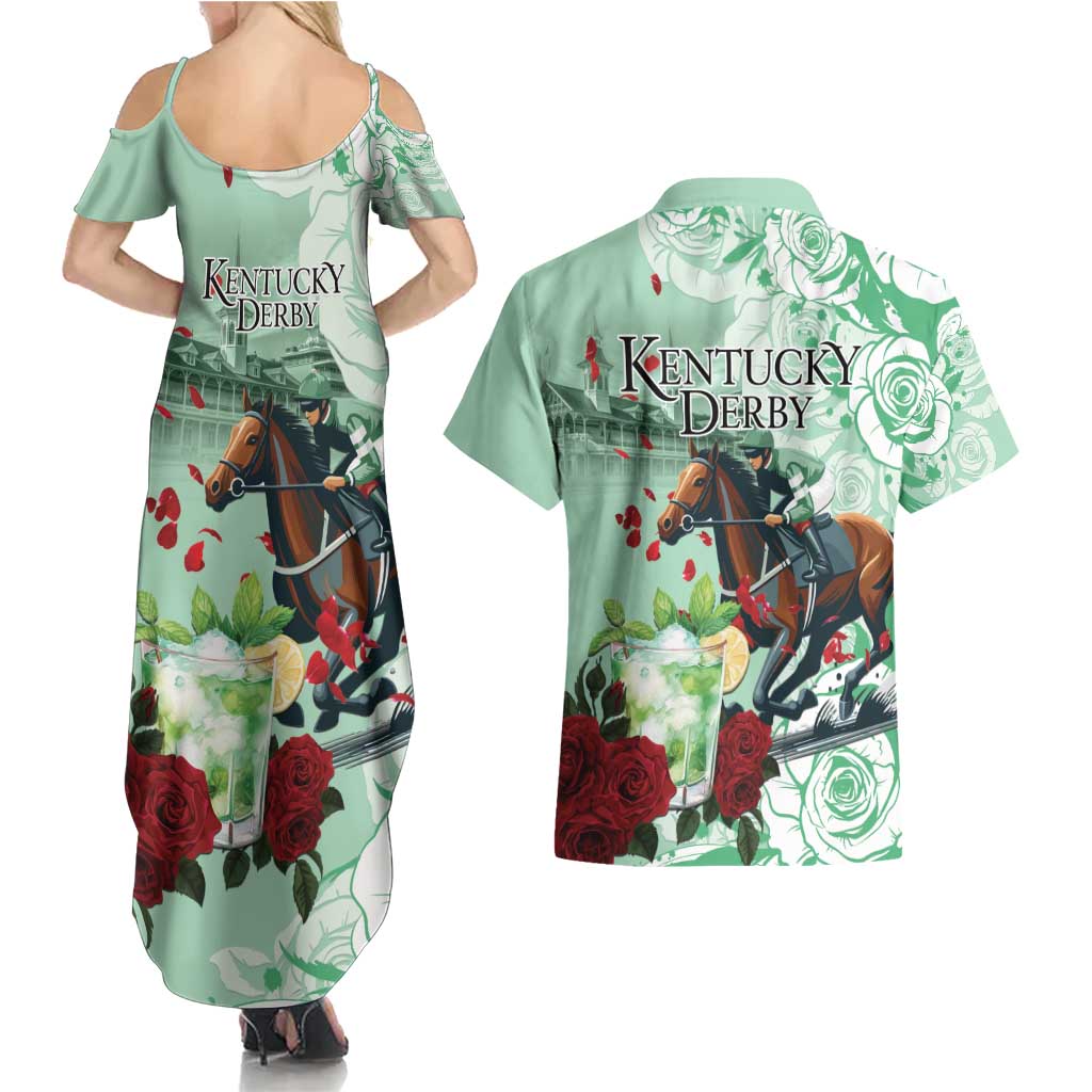 Kentucky Horse Racing Couples Matching Summer Maxi Dress and Hawaiian Shirt Churchill Downs Derby Mint Julep Cocktail