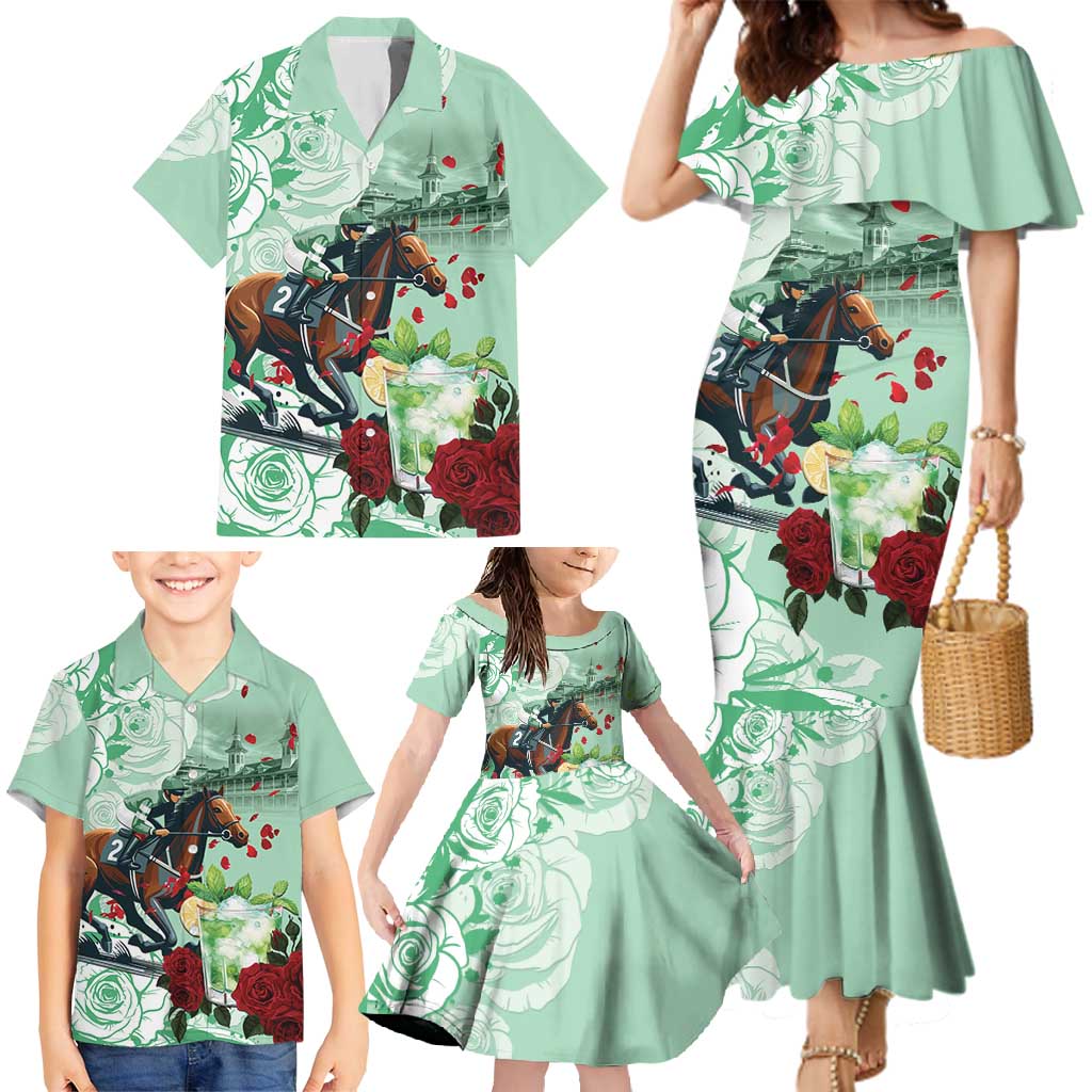Kentucky Horse Racing Family Matching Mermaid Dress and Hawaiian Shirt Churchill Downs Derby Mint Julep Cocktail