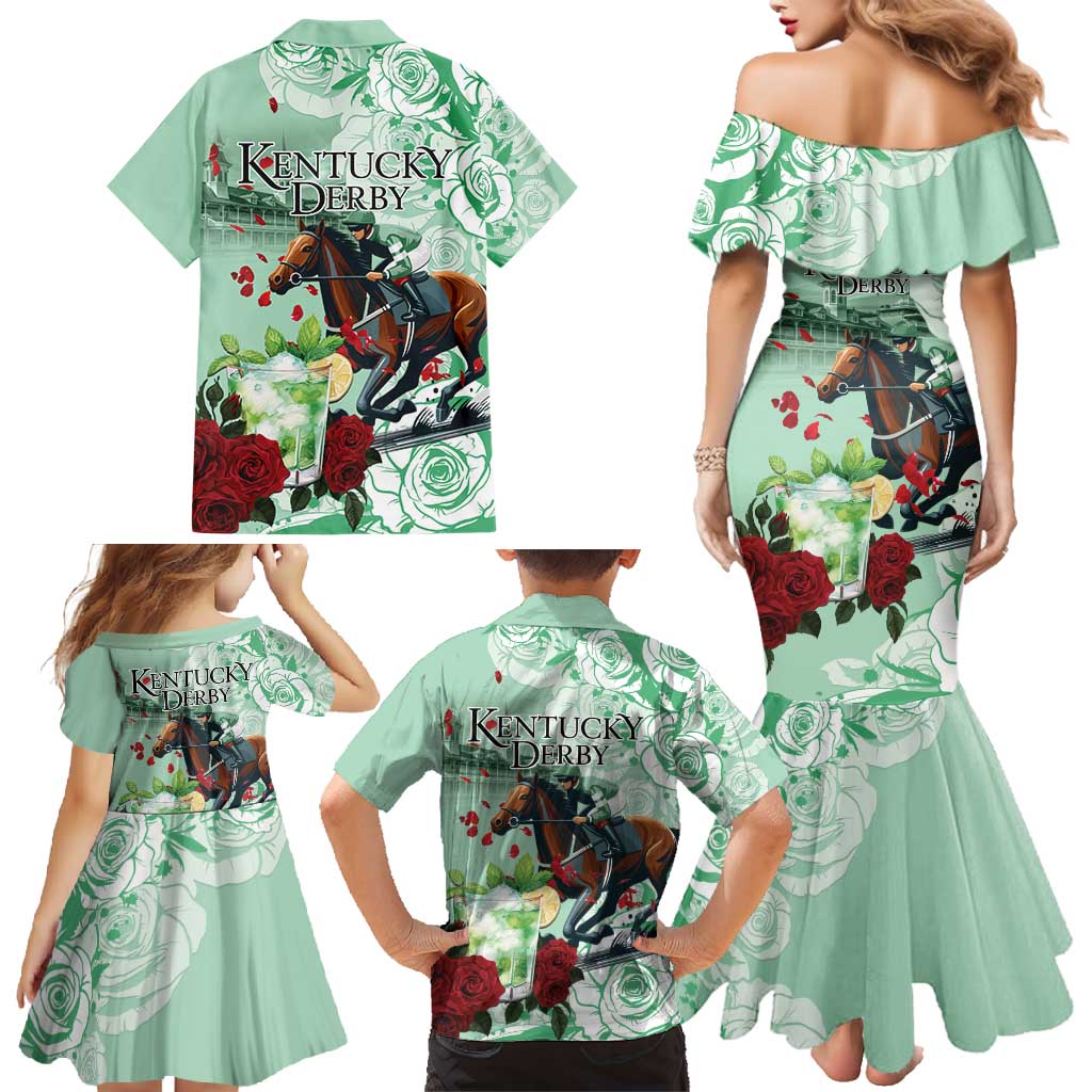 Kentucky Horse Racing Family Matching Mermaid Dress and Hawaiian Shirt Churchill Downs Derby Mint Julep Cocktail