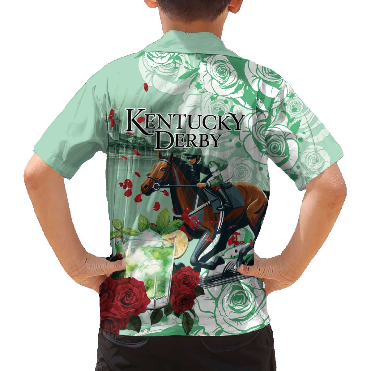 Kentucky Horse Racing Family Matching Off The Shoulder Long Sleeve Dress and Hawaiian Shirt Churchill Downs Derby Mint Julep Cocktail