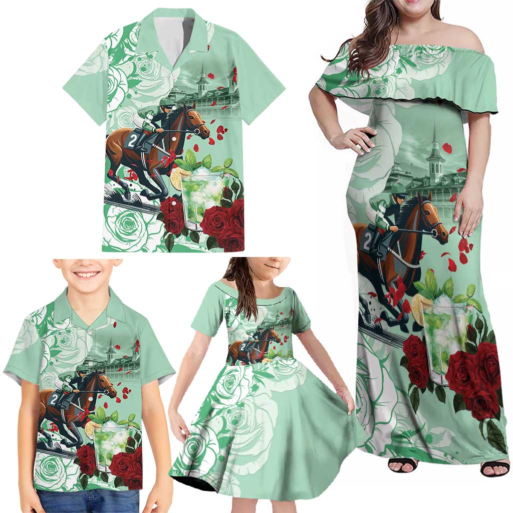 Kentucky Horse Racing Family Matching Off Shoulder Maxi Dress and Hawaiian Shirt Churchill Downs Derby Mint Julep Cocktail