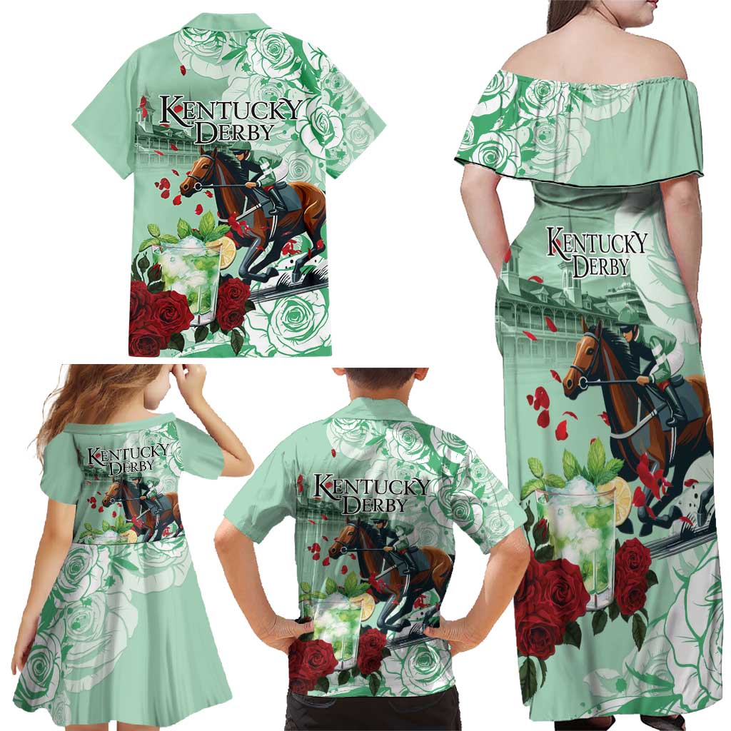 Kentucky Horse Racing Family Matching Off Shoulder Maxi Dress and Hawaiian Shirt Churchill Downs Derby Mint Julep Cocktail