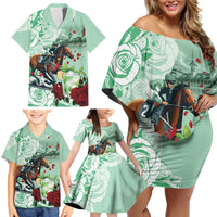 Kentucky Horse Racing Family Matching Off Shoulder Short Dress and Hawaiian Shirt Churchill Downs Derby Mint Julep Cocktail