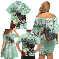 Kentucky Horse Racing Family Matching Off Shoulder Short Dress and Hawaiian Shirt Churchill Downs Derby Mint Julep Cocktail