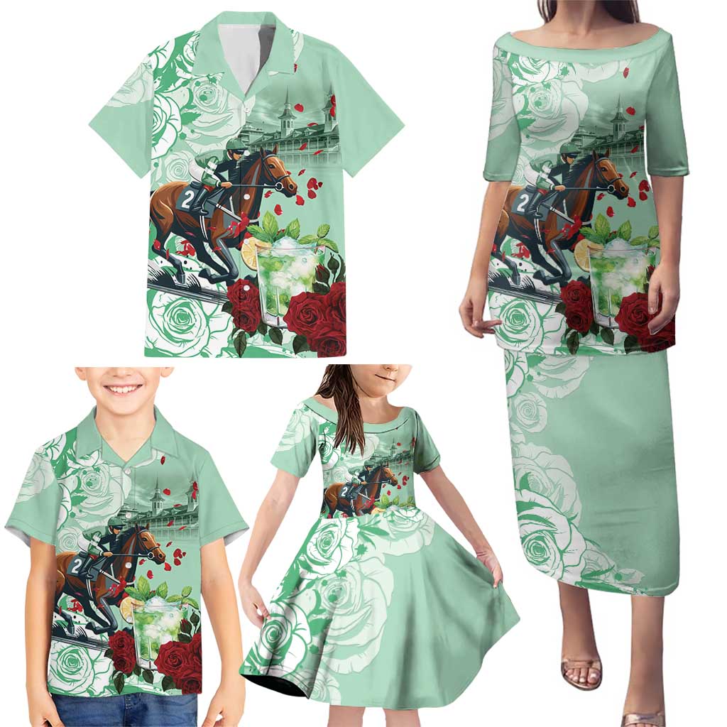 Kentucky Horse Racing Family Matching Puletasi and Hawaiian Shirt Churchill Downs Derby Mint Julep Cocktail
