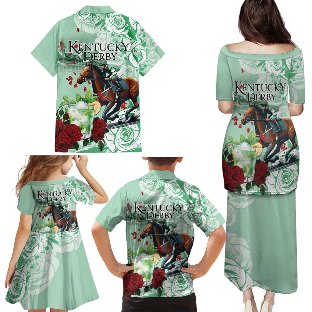 Kentucky Horse Racing Family Matching Puletasi and Hawaiian Shirt Churchill Downs Derby Mint Julep Cocktail