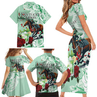 Kentucky Horse Racing Family Matching Short Sleeve Bodycon Dress and Hawaiian Shirt Churchill Downs Derby Mint Julep Cocktail