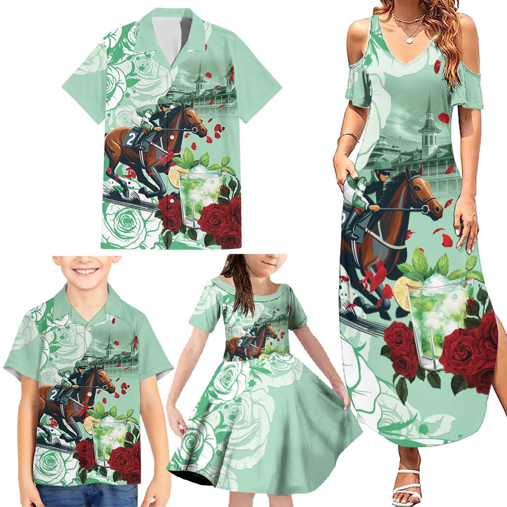 Kentucky Horse Racing Family Matching Summer Maxi Dress and Hawaiian Shirt Churchill Downs Derby Mint Julep Cocktail
