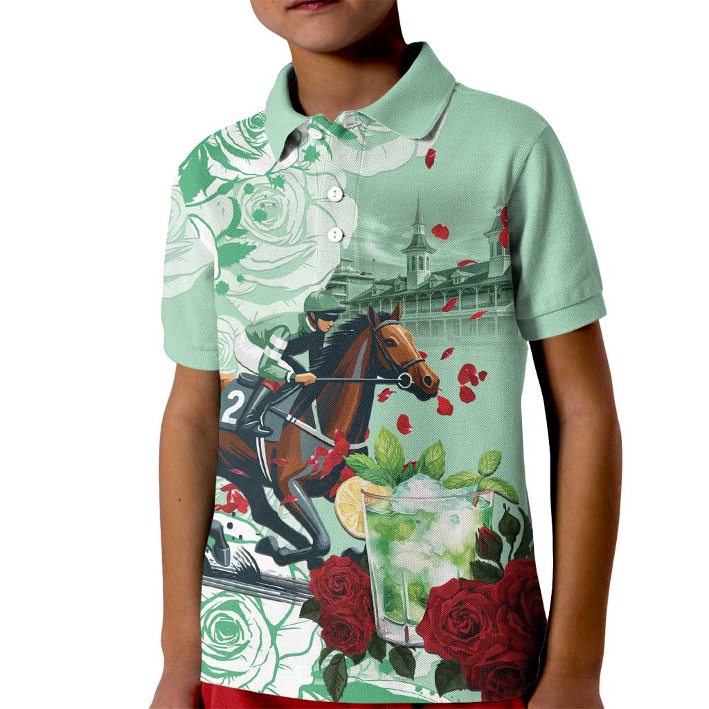 Kentucky Horse Racing Kid Polo Shirt Churchill Downs Derby Mint Julep Cocktail