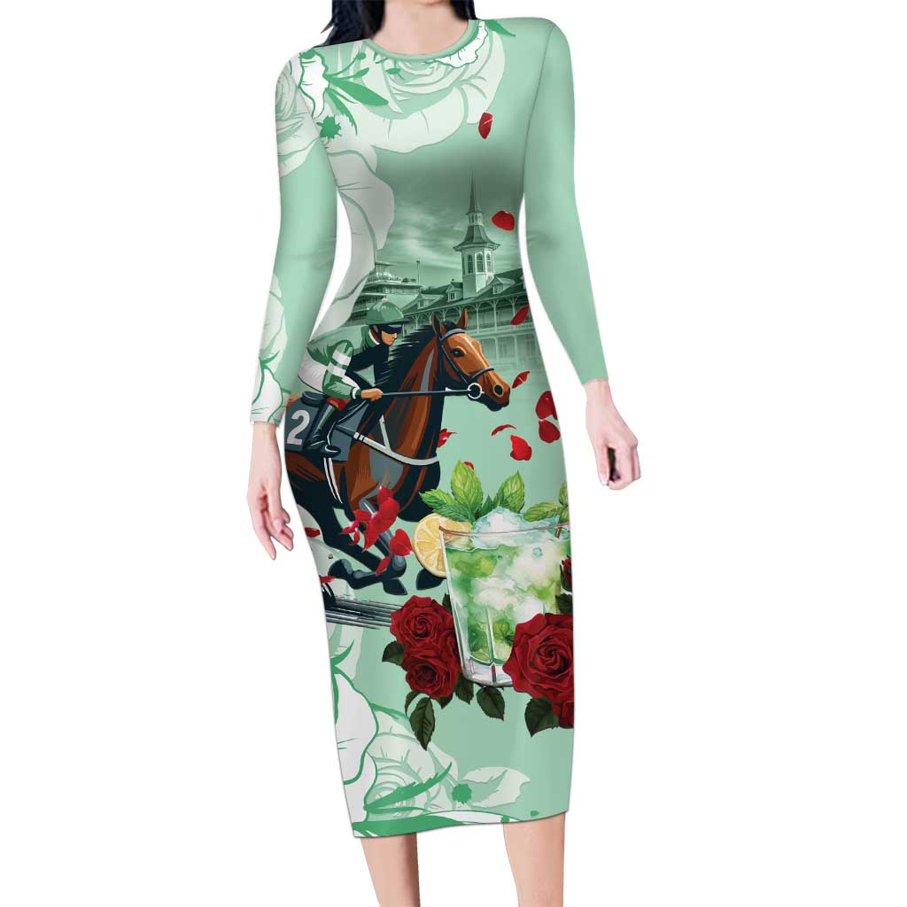 Kentucky Horse Racing Long Sleeve Bodycon Dress Churchill Downs Derby Mint Julep Cocktail