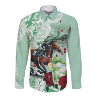 Kentucky Horse Racing Long Sleeve Button Shirt Churchill Downs Derby Mint Julep Cocktail