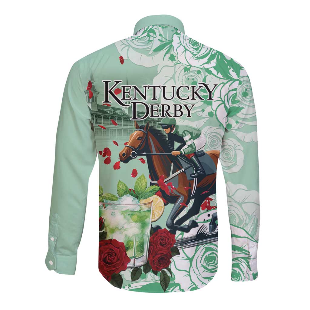 Kentucky Horse Racing Long Sleeve Button Shirt Churchill Downs Derby Mint Julep Cocktail
