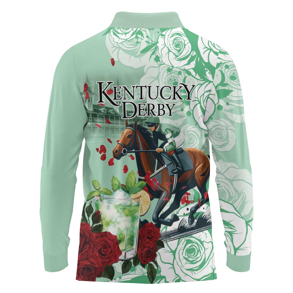 Kentucky Horse Racing Long Sleeve Polo Shirt Churchill Downs Derby Mint Julep Cocktail