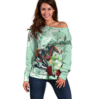 Kentucky Horse Racing Off Shoulder Sweater Churchill Downs Derby Mint Julep Cocktail