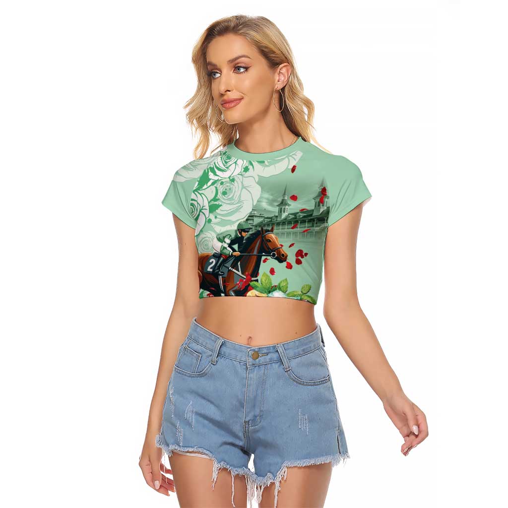 Kentucky Horse Racing Raglan Cropped T Shirt Churchill Downs Derby Mint Julep Cocktail