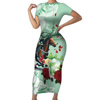 Kentucky Horse Racing Short Sleeve Bodycon Dress Churchill Downs Derby Mint Julep Cocktail
