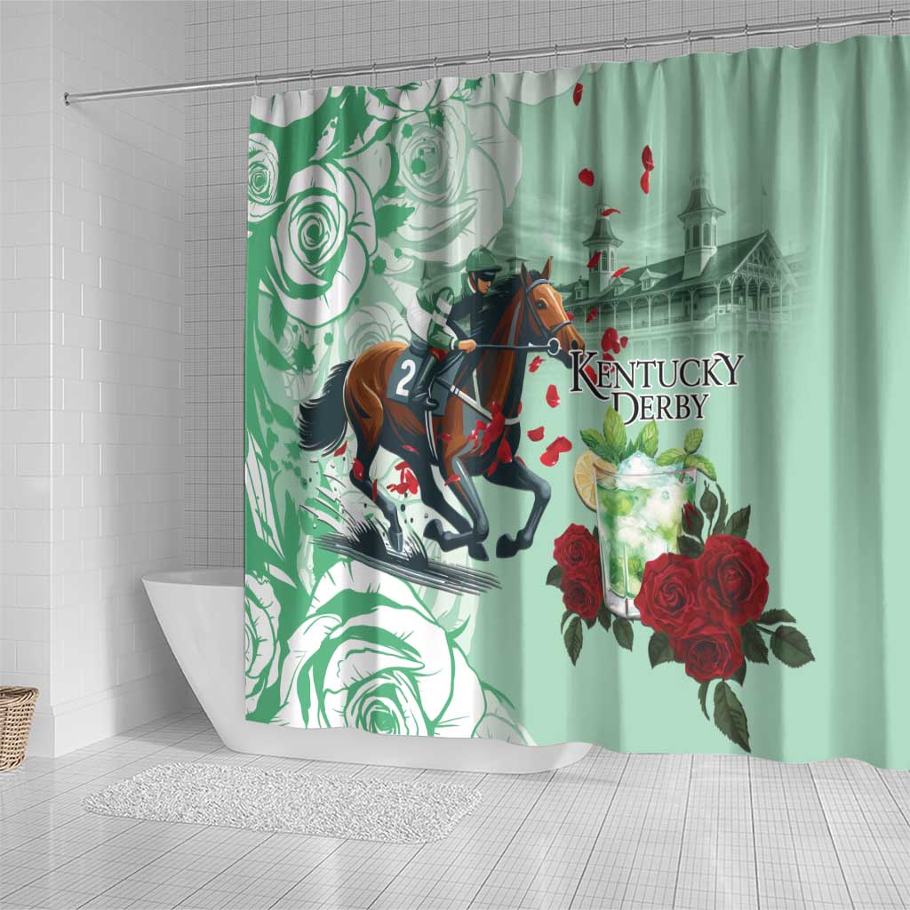 Kentucky Horse Racing Shower Curtain Churchill Downs Derby Mint Julep Cocktail