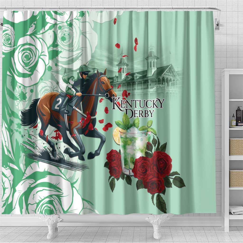 Kentucky Horse Racing Shower Curtain Churchill Downs Derby Mint Julep Cocktail