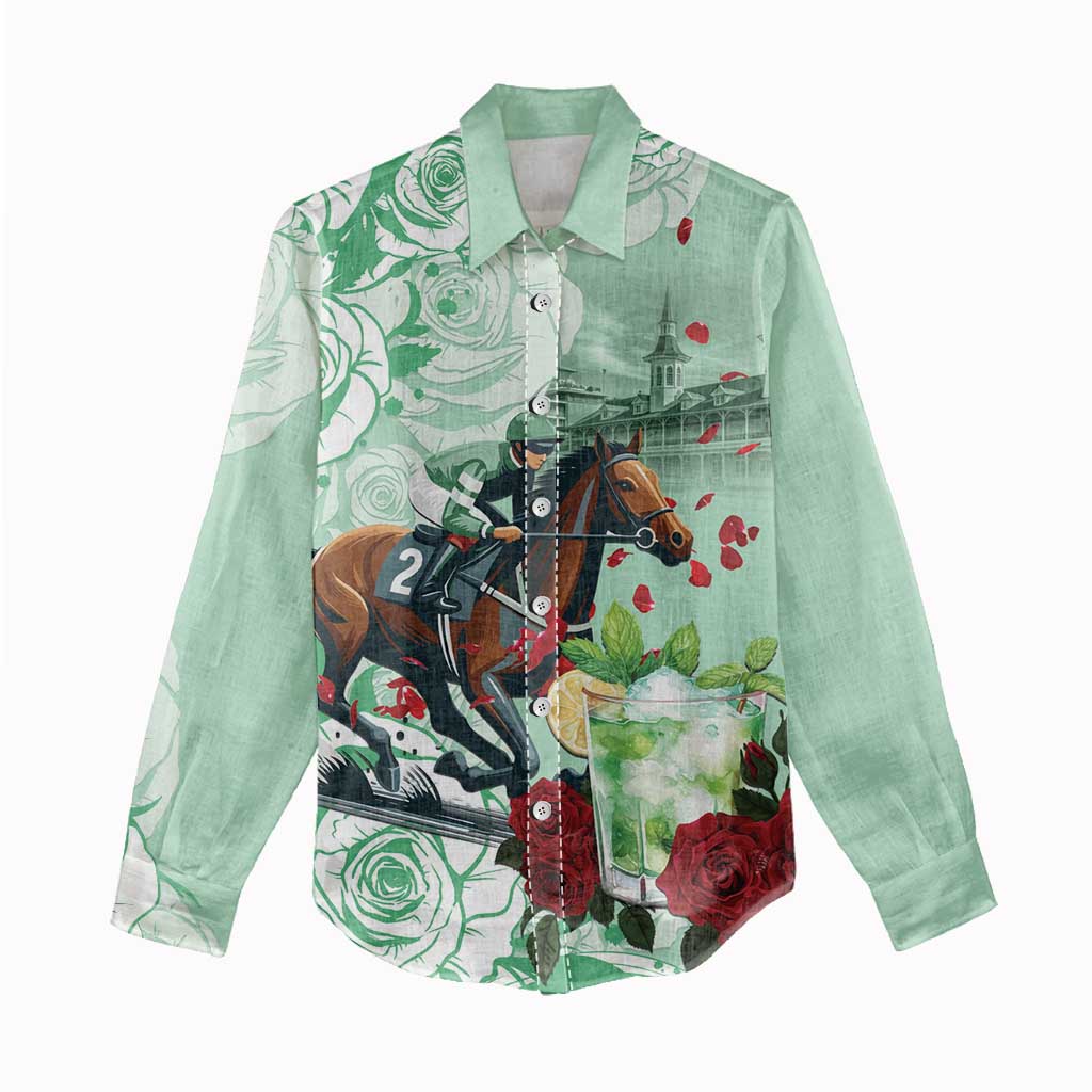 Kentucky Horse Racing Women Casual Shirt Churchill Downs Derby Mint Julep Cocktail